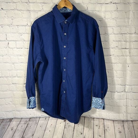 Robert Graham Men’s Navy Blue Paisley Long-Sleeve Button-Up Shirt XL Flip Cuff - Picture 1 of 12